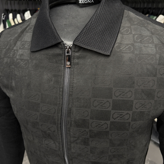Outlet ürünü İthal Zegna Monogram Süet Detaylı Triko Mont Ceket (Siyah)-9090