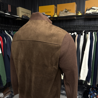 Outlet ürünü İthal Lora Piana Süet Dokulu Çelik Örme Triko Kollu Bomber Mont (1818-Taba)