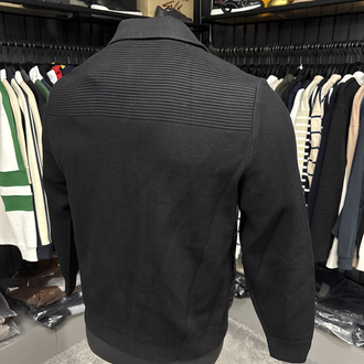 Outlet ürünü İthal Dior Deri Detaylı Çelik Örme Çeket (Siyah-6060)