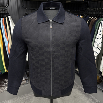 Outlet ürünü İthal Zegna Monogram Süet Detaylı Triko Mont Ceket (Lacivert-9090