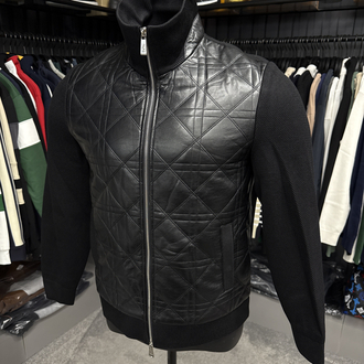 Outlet ürünü İthal Dior Deri Detaylı Çelik Örme Çeket (Siyah-6060)