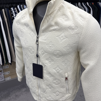OUTLET ÜRÜNÜ İthal Louis Vuitton Gofre Baskı Bomber Ceket 4669 (Beyaz)