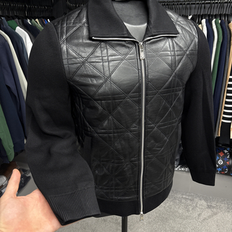 Outlet ürünü İthal Dior Deri Detaylı Çelik Örme Çeket (Siyah-6060)