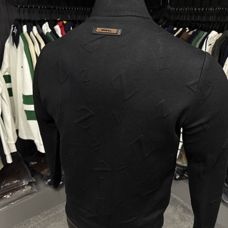 Outlet ürünü İthal Zegna Kabartma Desenli Triko Ceket Mont (3434-Siyah)