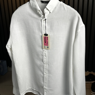 Beyaz Oversize Keten Yazlık Özel Seri Gömlek