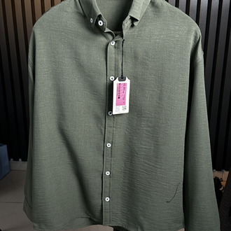 Haki Yeşil Oversize Keten Yazlık Özel Seri Gömlek