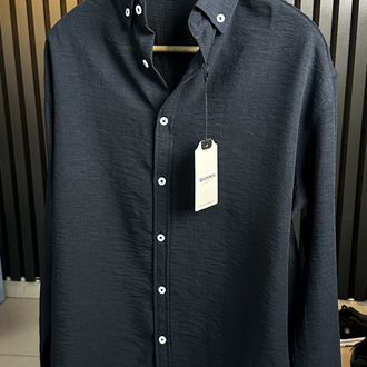 Lacivert Oversize Keten Yazlık Özel Seri Gömlek