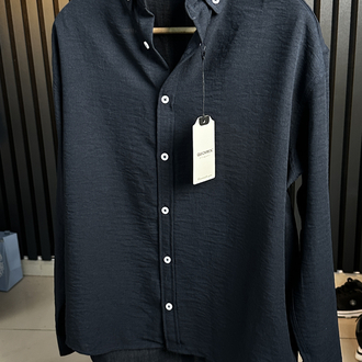 Lacivert Oversize Keten Yazlık Özel Seri Gömlek