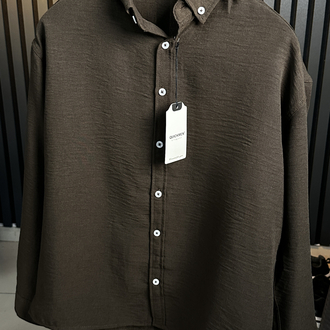 Kahverengi Oversize Keten Yazlık Özel Seri Gömlek