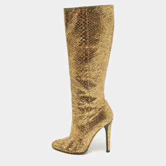 Vintage ‘00s Jimmy Choo Golden Snakeskin Knee High Boot Heels