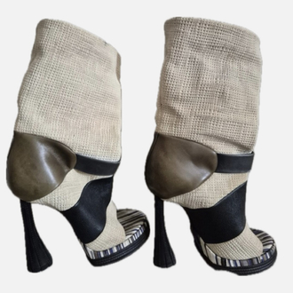 Vintage Balenciaga Archive Mid Calf Peeptoe Boot Heels