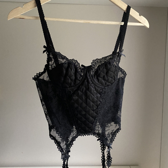 Vintage ‘50s Black Satin Corset with Lacing Details