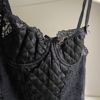 Vintage ‘50s Black Satin Corset with Lacing Details
