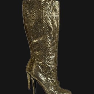 Vintage ‘00s Jimmy Choo Golden Snakeskin Knee High Boot Heels