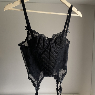 Vintage ‘50s Black Satin Corset with Lacing Details