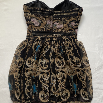 Vintage Bebe Silk Baroque Printed Bubble Dress 