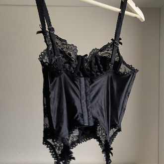 Vintage ‘50s Black Satin Corset with Lacing Details