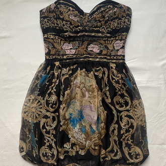 Vintage Bebe Silk Baroque Printed Bubble Dress 