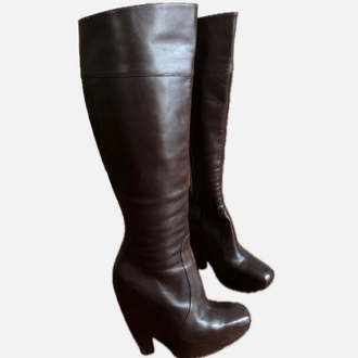 Vintage Balenciaga Platform Wedge Leather Boots Heels