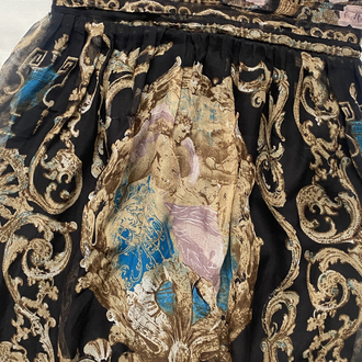 Vintage Bebe Silk Baroque Printed Bubble Dress 