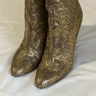Vintage ‘00s Jimmy Choo Golden Snakeskin Knee High Boot Heels