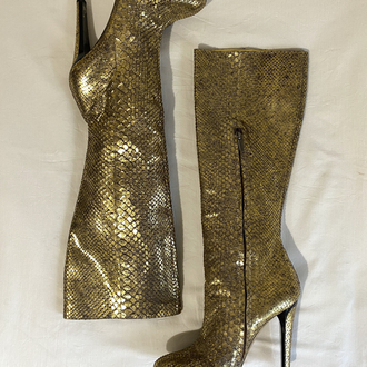 Vintage ‘00s Jimmy Choo Golden Snakeskin Knee High Boot Heels