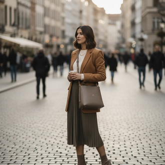 Vizon Hakiki Süet Minimalist Omuz Çantası - Günlük Şık Kadın Kol Çantası (Taupe)