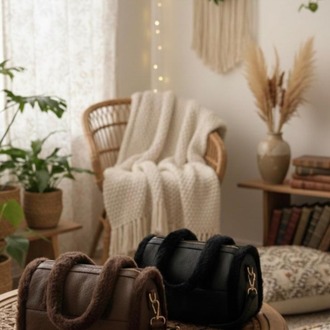 Craft Tasarım Açık Kahve Kürklü Baget Çanta
