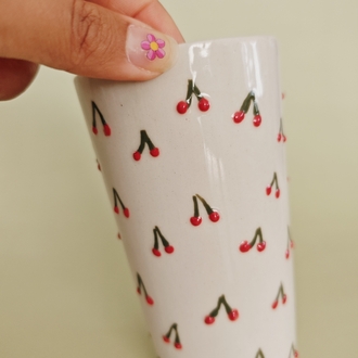 Kiraz Kabartmalı Düz Porselen Bardak 380 ml