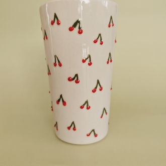 Kiraz Kabartmalı Düz Porselen Bardak 380 ml