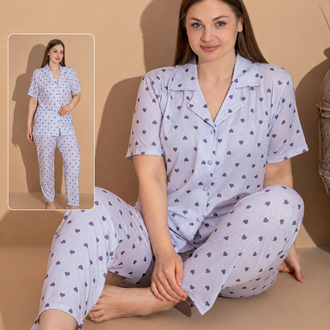 Kadın kalp desenli Milan pijama takımı