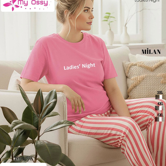 Kadın Fuşya Alt Çizgili Milan Büyük Beden Pijama Takımı