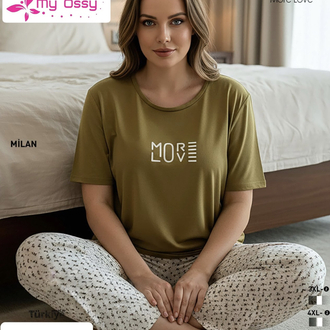 Kadın haki büyük beden Milan pijama takımı
