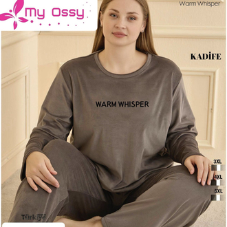 Kadın Füme Fransız Kadife Battal Uzun Kol Pijama Takımı