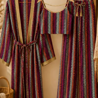 Fransız tasarım Üçlü takım kimono pantolon bluz 
