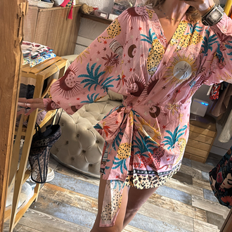 Fransız tasarım pamuk kimono elbise