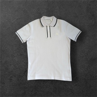 Lacoste Beyaz, Yakası Çizgili İkonik Logolu Polo Tişört
