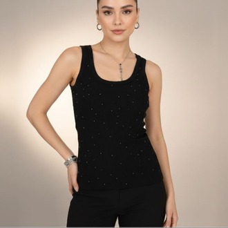Crystal Taş Detaylı Premium Atlet – Siyah