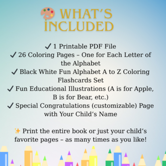 Black White Fun Alphabet A to Z Coloring Flashcards Set,ABC Coloring Book,Printable Alphabet Colorin