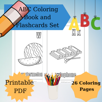 Black White Fun Alphabet A to Z Coloring Flashcards Set,ABC Coloring Book,Printable Alphabet Colorin
