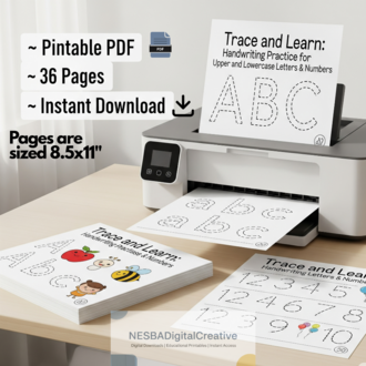 Handwriting Practice Worksheets: Letters & Numbers 1-10 (Printable PDF)