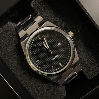 Erkek Kol Saati 40 mm – Siyah Desenli Kadran, Çelik Kordon, Tarih Göstergeli Quartz