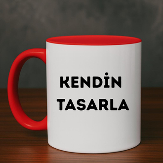 İçi ve Kulpu Kırmızı Porselen Kupa