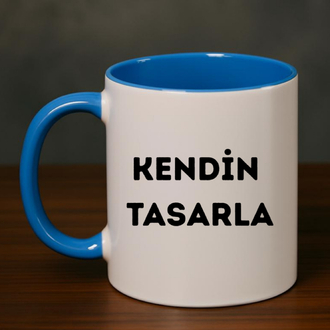 İçi ve Kulpu Mavi Porselen Kupa 