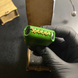 Yeşil Renk Hakiki Deri Kılıflı Zippo Çakmak - (Kişiye Özel İsimli)
