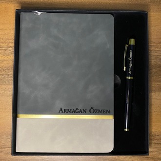 Antrasit Beyaz Defter Siyah Kalem Set - Kişiye Özel İsimli