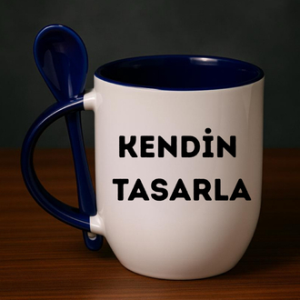 İçi ve Kulpu Mavi Kaşıklı Kupa 