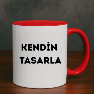 İçi ve Kulpu Kırmızı Porselen Kupa