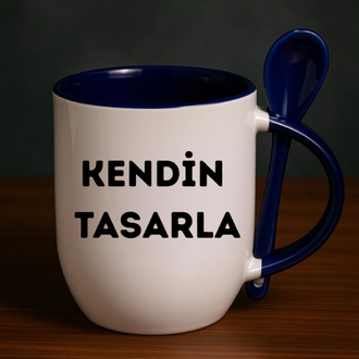 İçi ve Kulpu Mavi Kaşıklı Kupa 