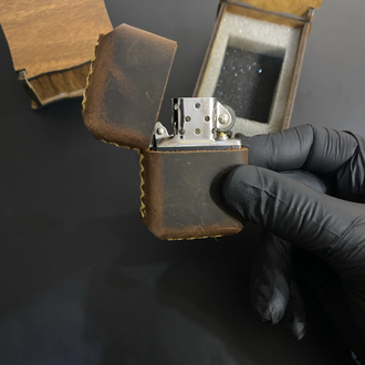 Kişiye Özel Hakiki Deri Çikolata Renk Zippo Çakmak 